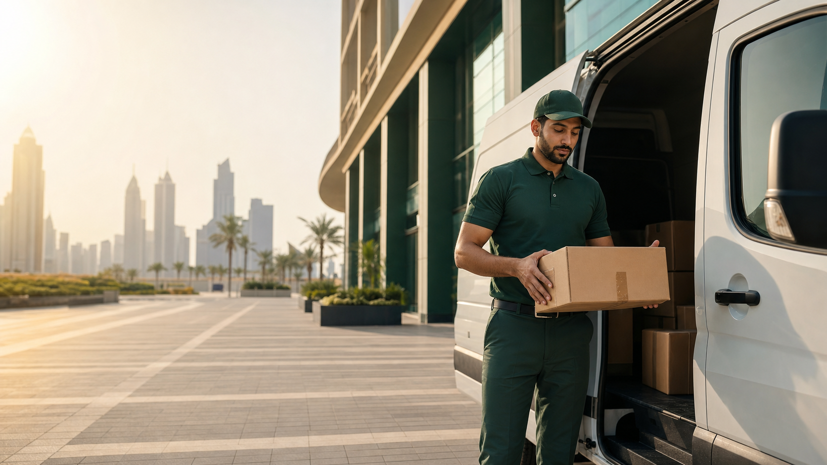 Courier preparing a parcel for delivery