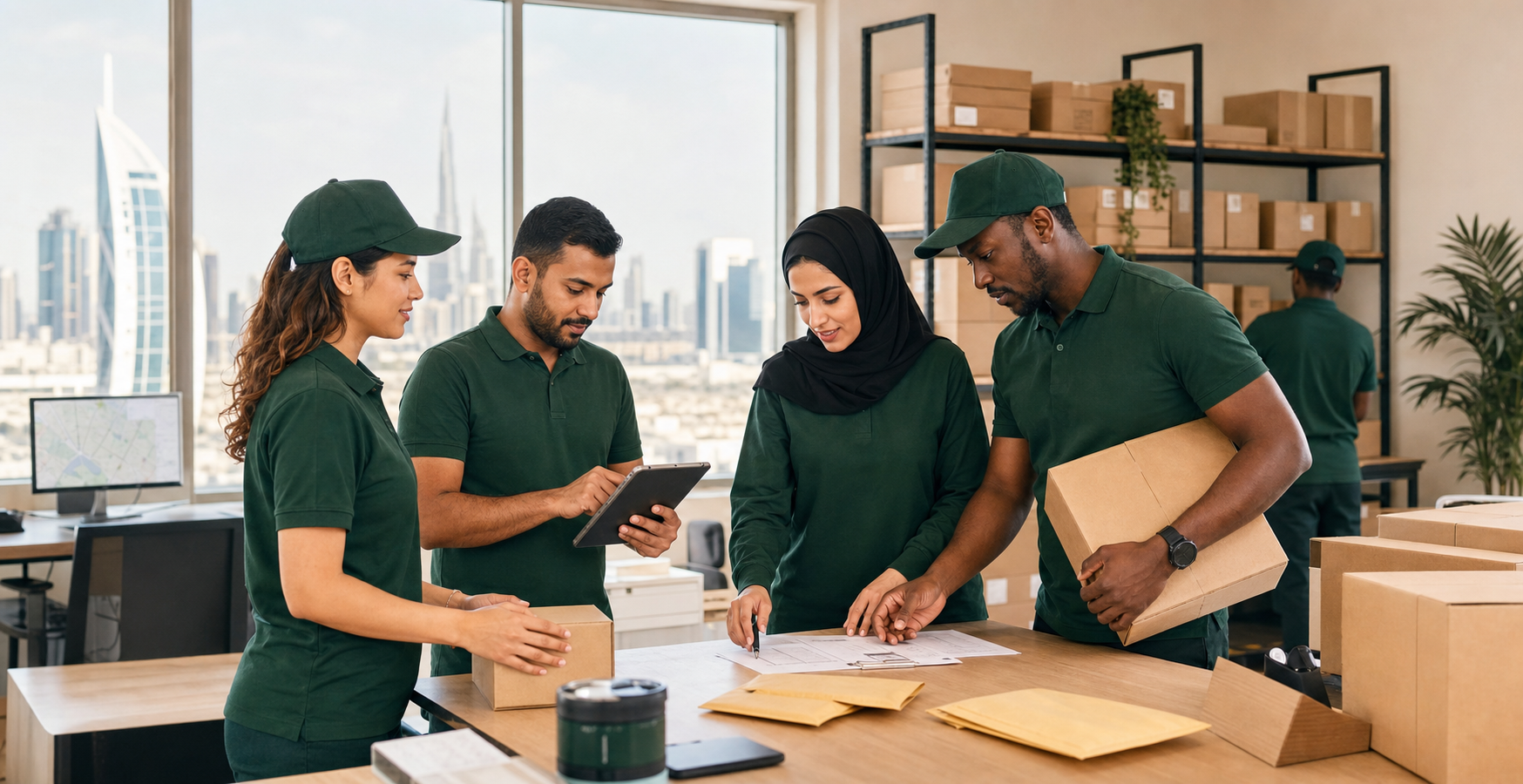 Delivery team coordinating routes and parcels